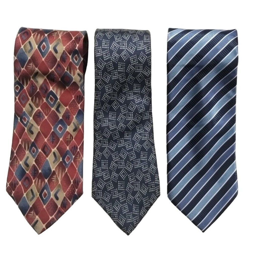 Alexander Julian Colours Lot Of 3 Men's Tie Geometric Striped Red Blue Black